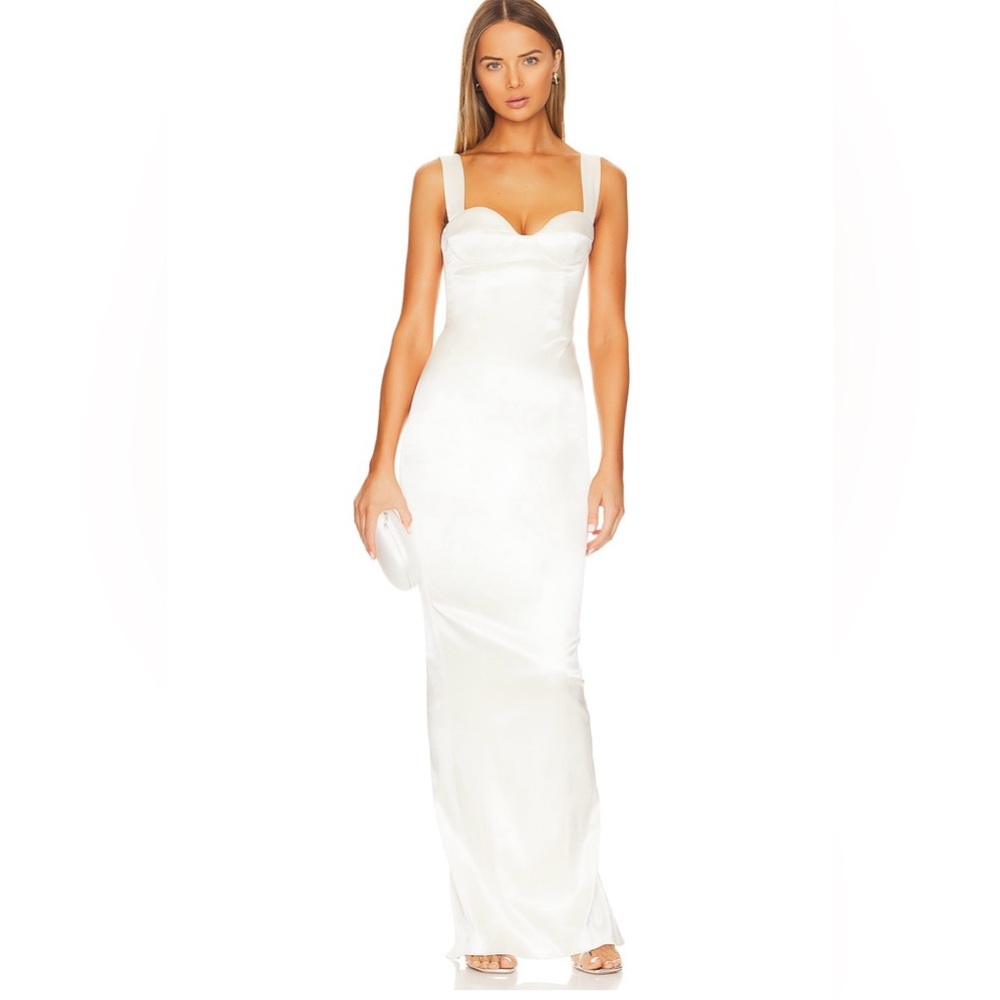 SAU LEE NEW Palmela Satin Formal Sweetheart Maxi Dress in Ivory Size 4
